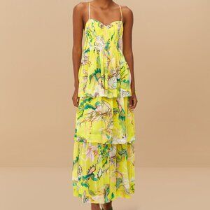 Farm Rio Yellow Jellyfish Bouquet Layered Maxi Dress